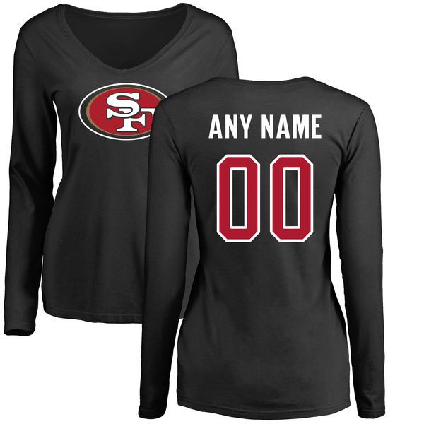 Women San Francisco 49ers NFL Pro Line Black Custom Name and Number Logo Slim Fit Long Sleeve T-Shirt